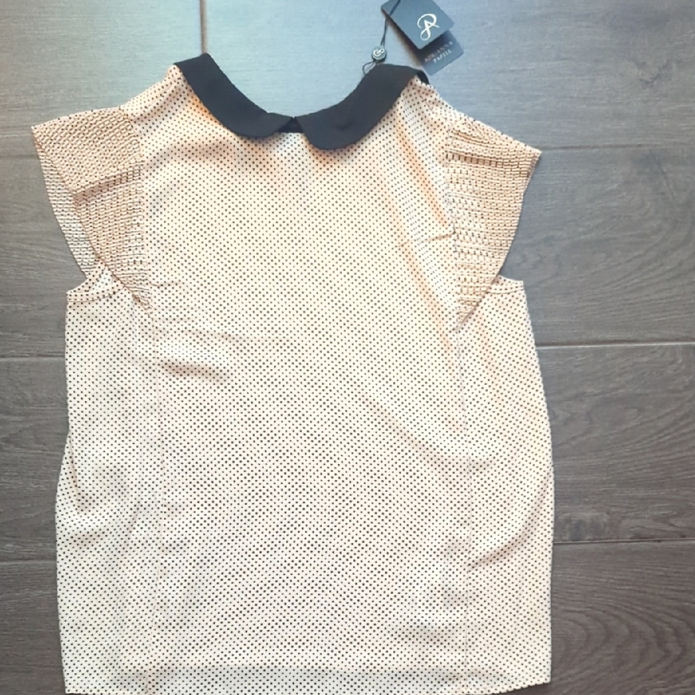 Adrianna Papell Black and Cream Polka Dot Blouse